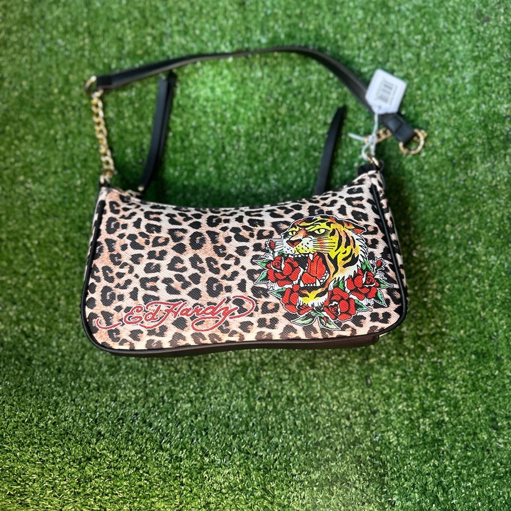 NWT Ed Hardy Leopard Print with Tiger Print Purse